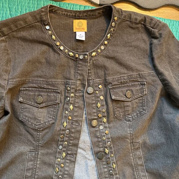 Vintage Ruby Rd Jean Jacket Sz 18 With Embellishments Y2K Grunge Boho Rocker 90s - Picture 10 of 16